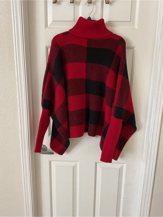 SHEIN Sweaters - SHEIN Red and Black Turtleneck Poncho Sweater